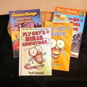 4 Books: 1 hardcover Fly Guys Ninja Xmas. 3 soft- FG's Jobs, CuriousGHWeen, Jake